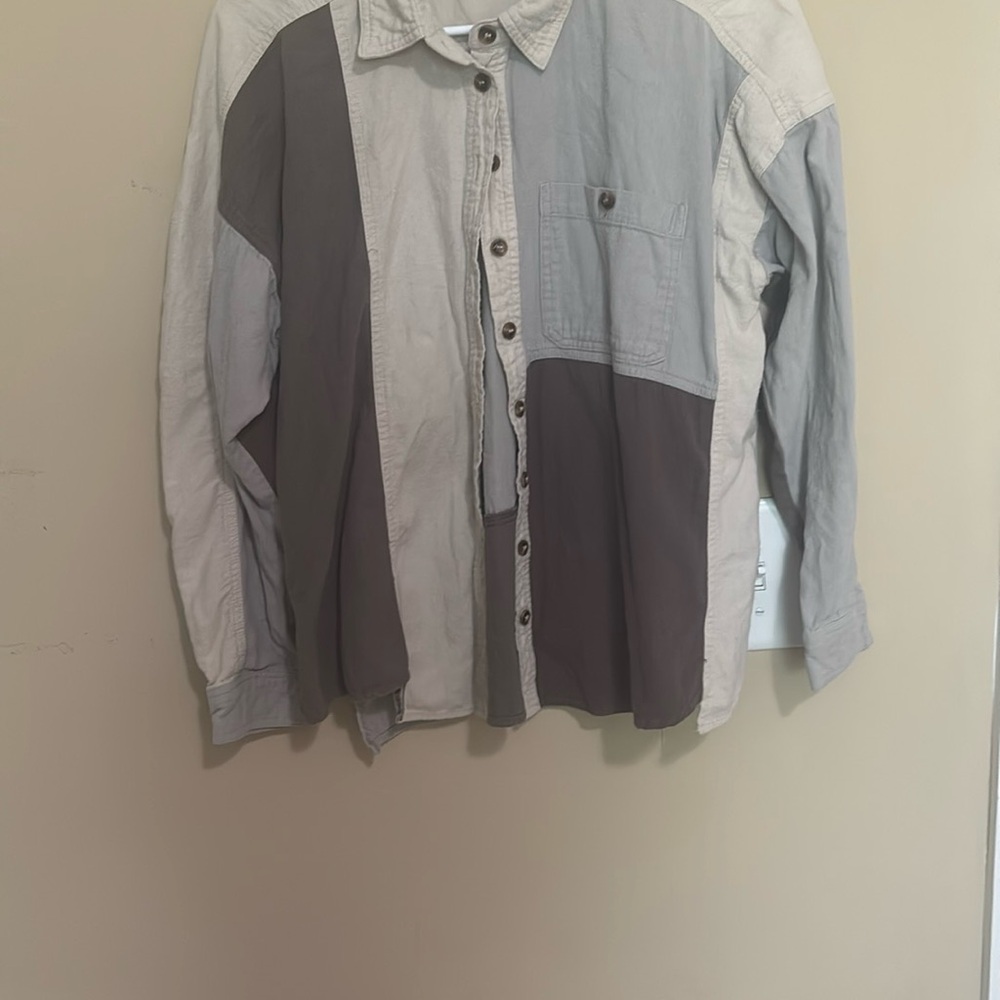 Easel Gray and Cream Lightweight Shirt Jacket